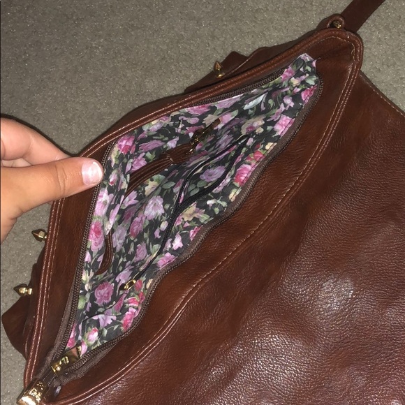 spiked brown purse with floral interior - Picture 2 of 3